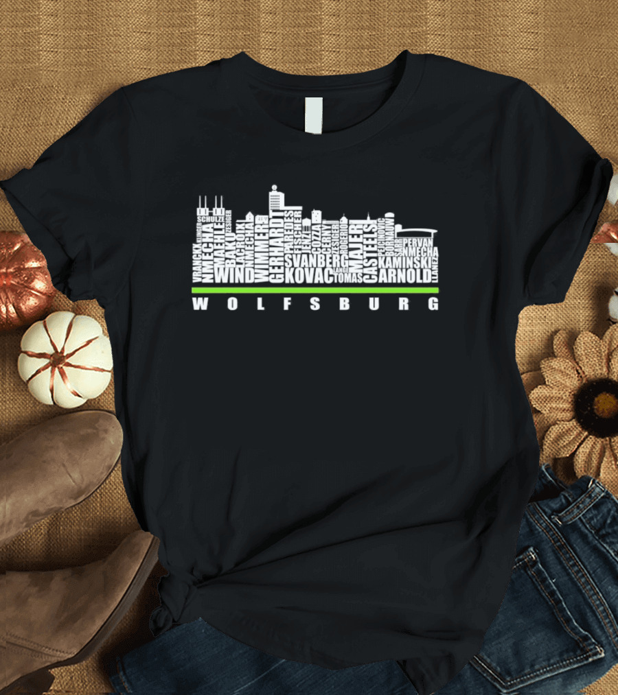 Wolfsburg Skyline with VfL Wolfsburg Players Names T-Shirt