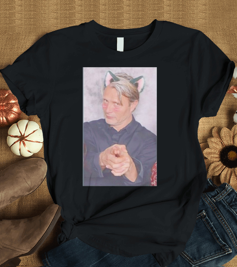 Catboy Mads Mikkelsen with Cat Ears and Anime Blush T-Shirt