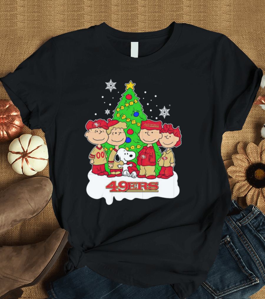 Peanuts Characters Christmas San Francisco 49ers Tree Snoopy Charlie Brown T-Shirt