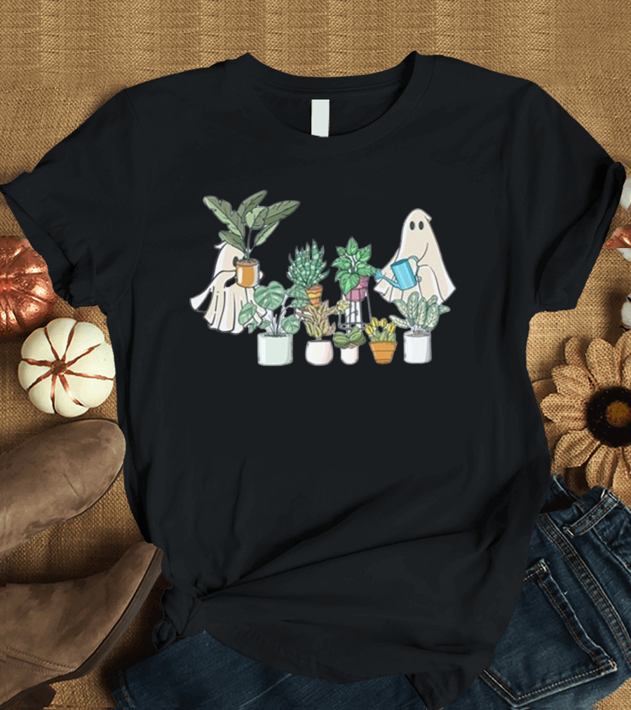 Ghost Plant Lady Halloween with Plant Pots T-Shirt