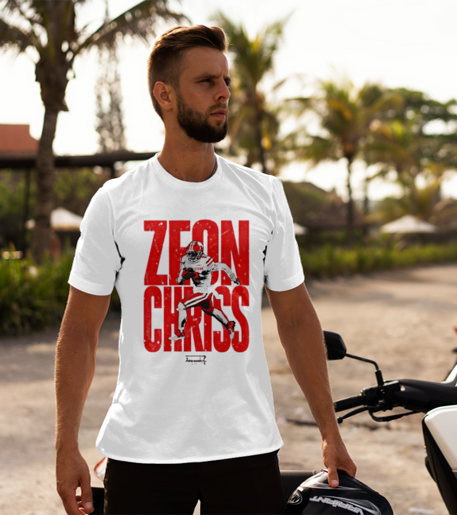 Zeon Chriss Football Caricature In Red Text And Black T-Shirt