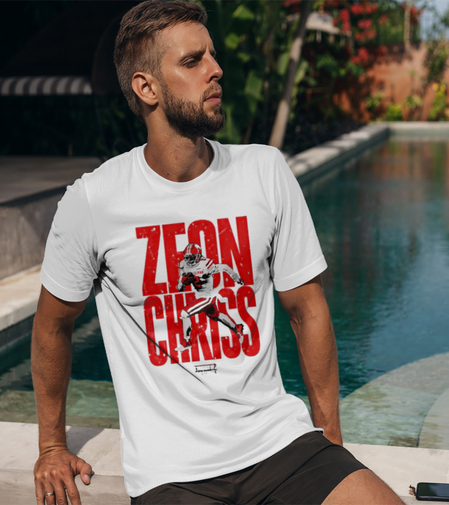 Zeon Chriss Football Caricature In Red Text And Black T-Shirt