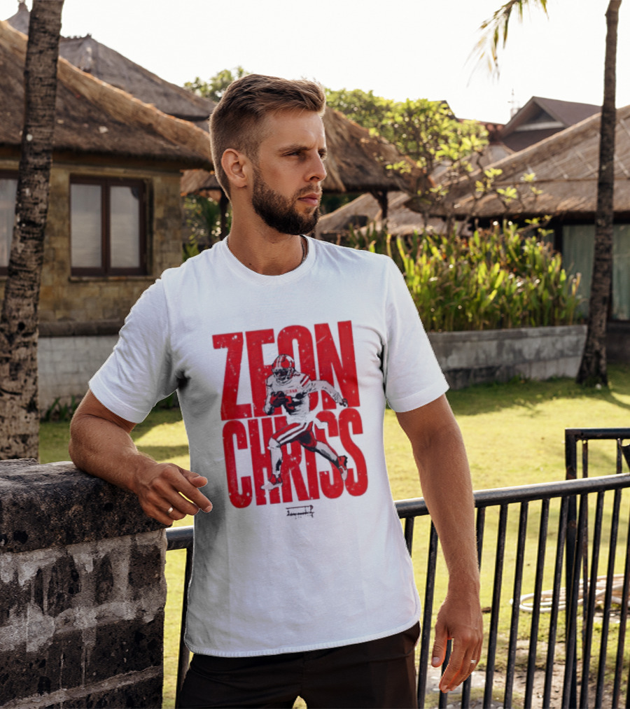 Zeon Chriss Football Caricature In Red Text And Black T-Shirt