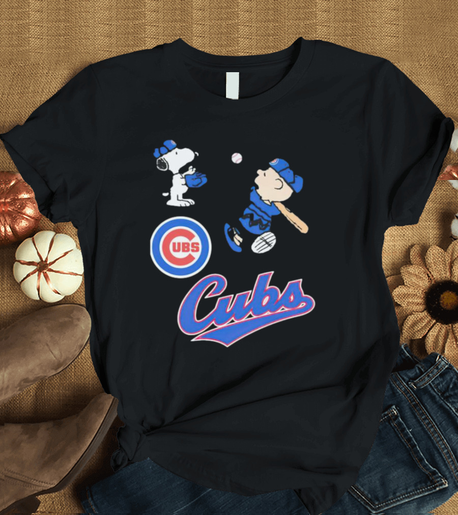 Snoopy and Charlie Brown in Chicago Cubs Baseball Uniforms T-Shirt