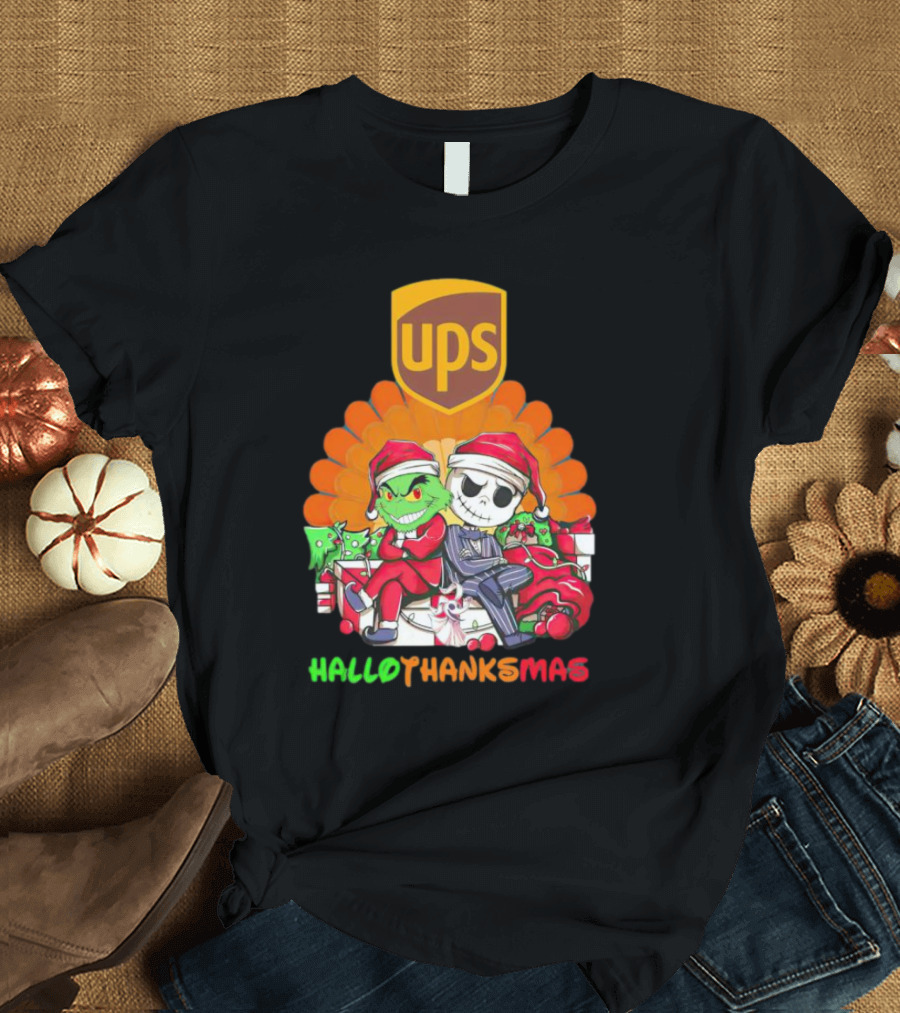 Grinch Jack Skellington Ups HalloThanksMas T-Shirt
