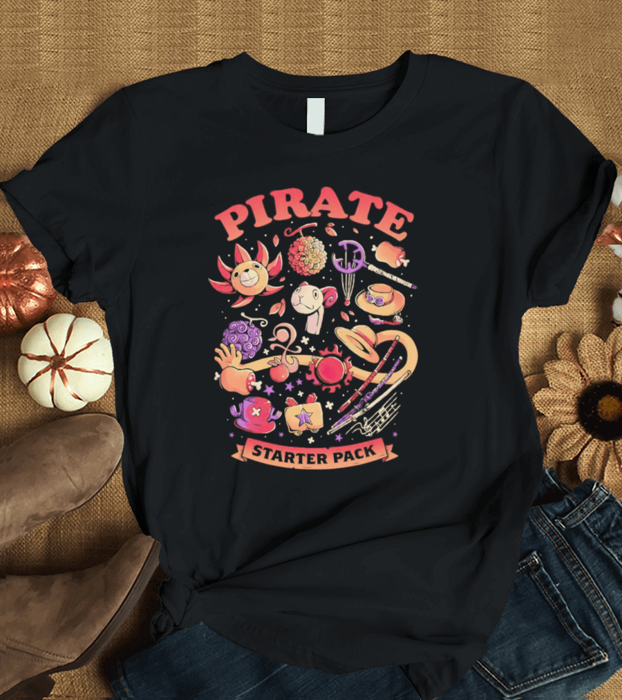 Pirate Starter Pack One Piece Treasure Jolly Roger Icons T-Shirt
