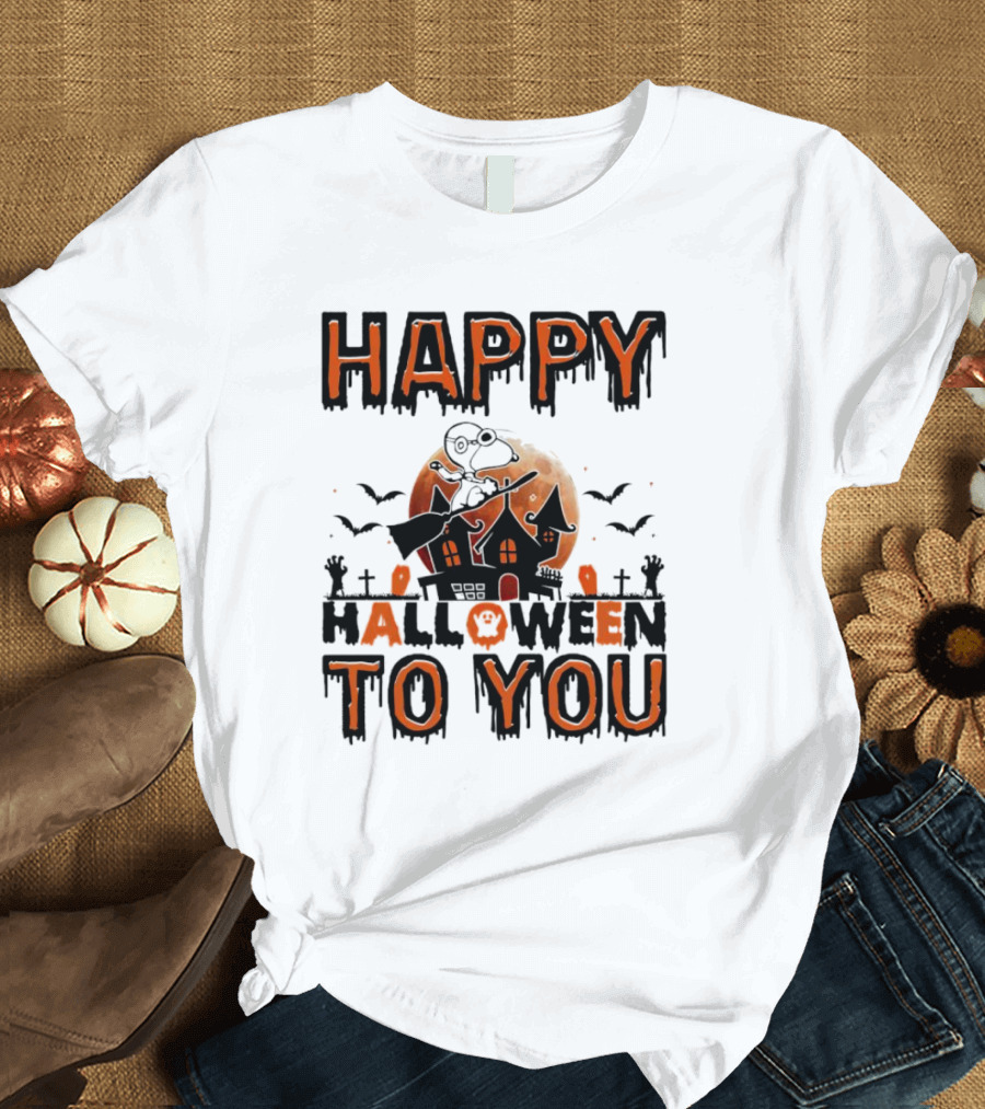 Happy Halloween to You Snoopy Haunted House Moon Bats T-Shirt