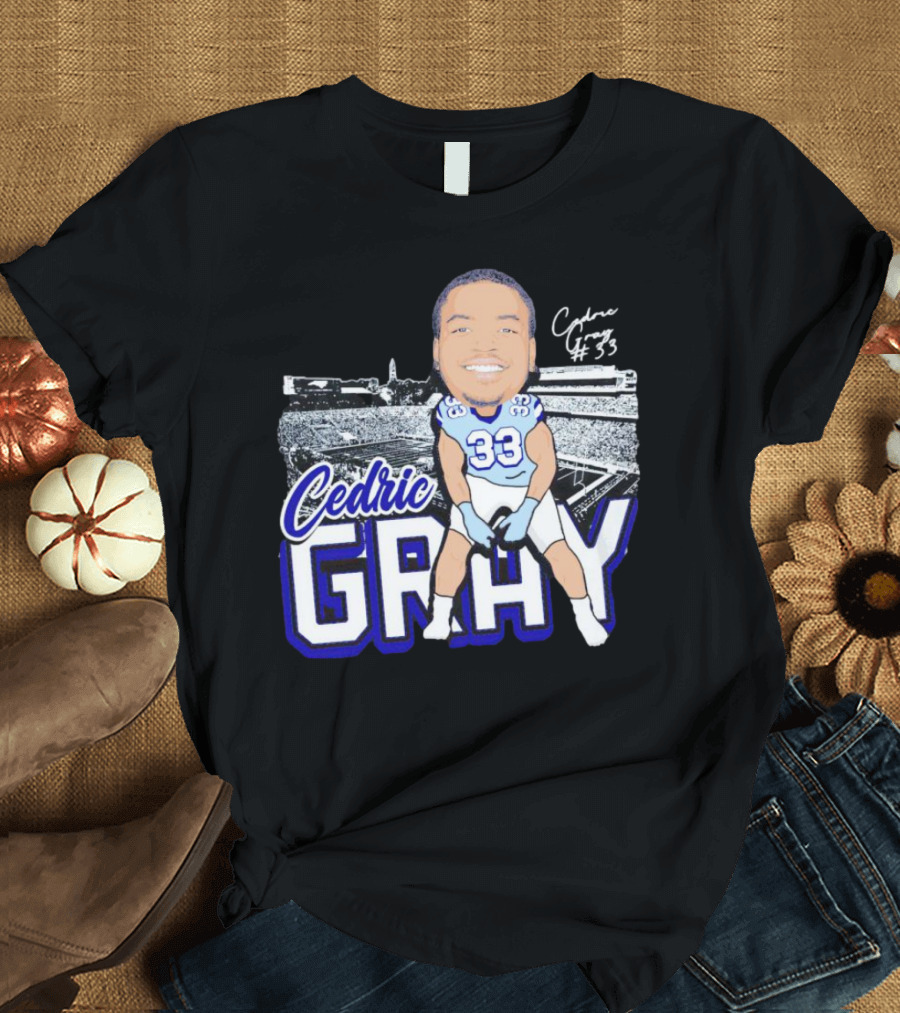 Cedric Gray #33 Caricature Football Stadium Signature T-Shirt