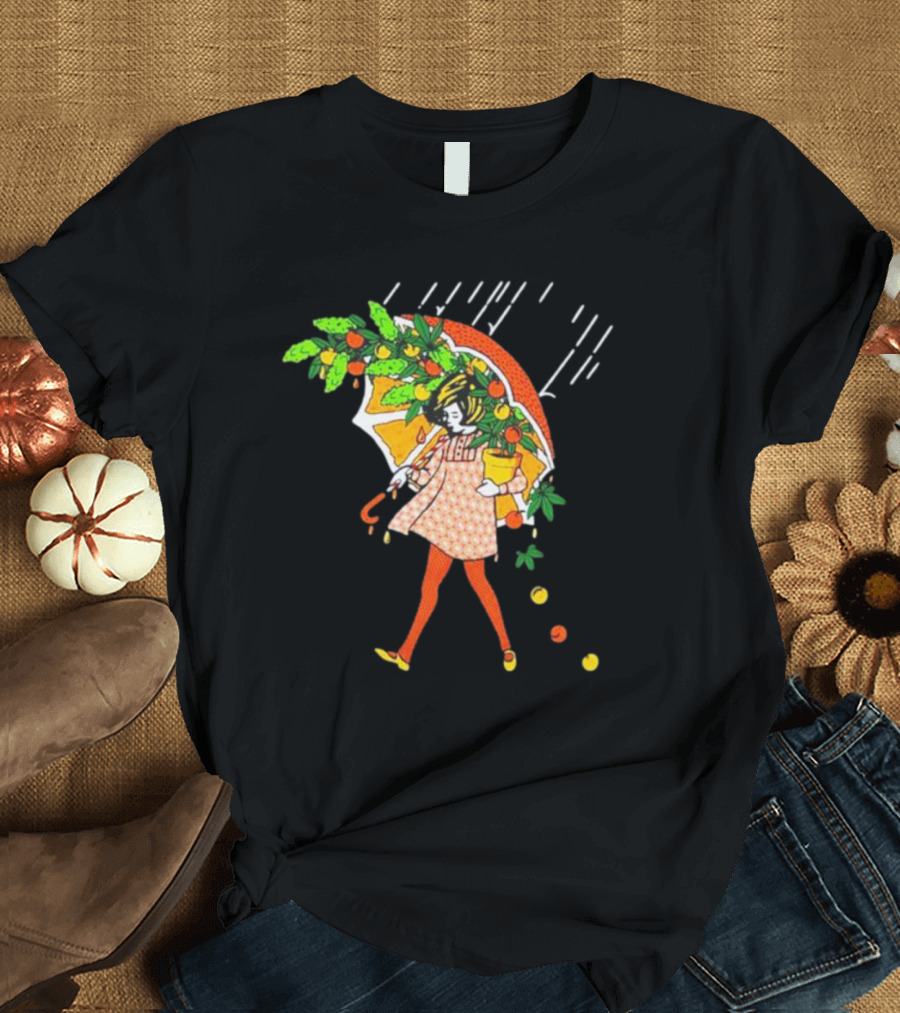 Citrus Terp Girl with Umbrella and Falling Fruit T-Shirt
