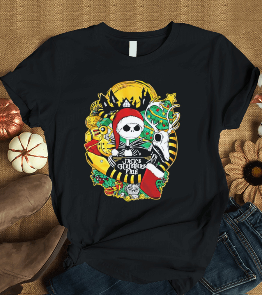 Jack Skellington's Christmas Pain Reindeer and Santa Hat T-Shirt