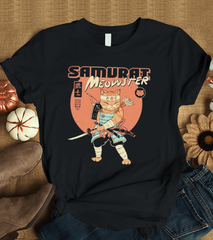 Samurai Meowster Cat with Katana and Armor T-Shirt