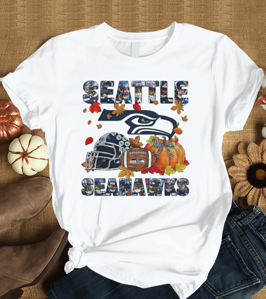 Seattle Seahawks Autumn Leaf Helmet Football Pumpkin T-Shirt