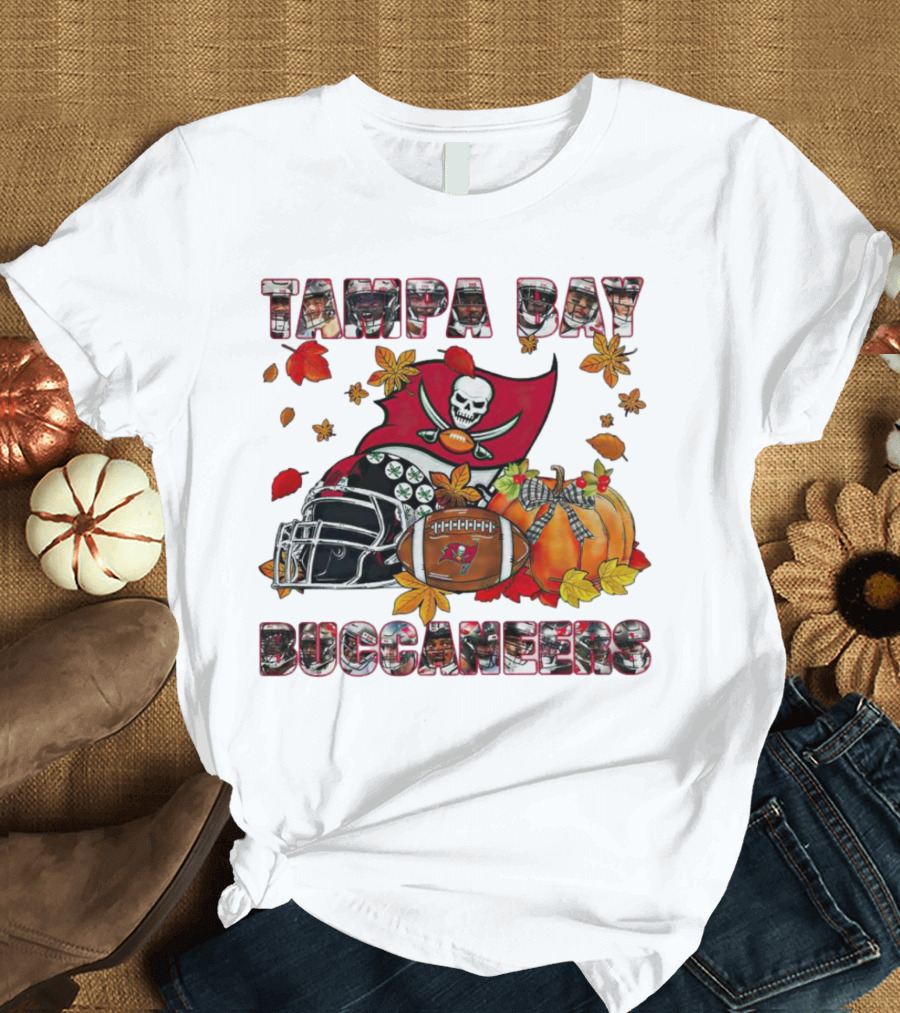 Tampa Bay Buccaneers Helmet Pumpkin Fall Football Leaves T-Shirt