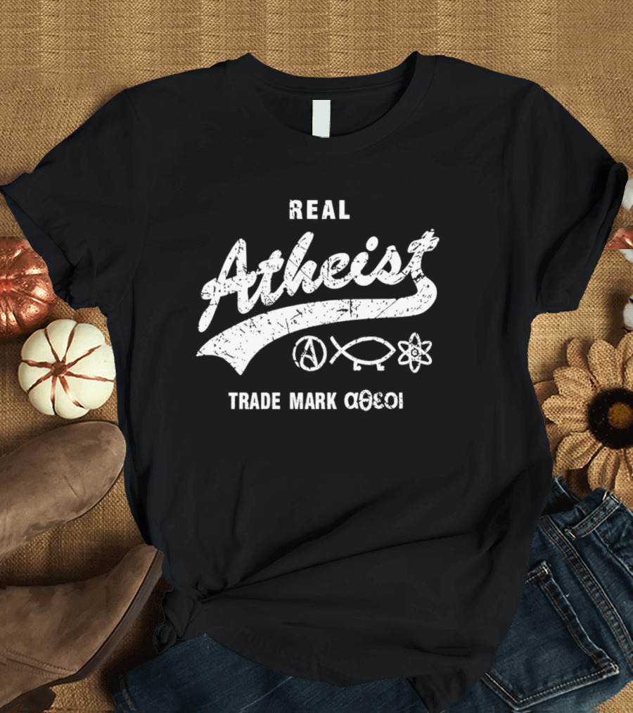 Real Atheist Trade Mark Peace Symbol Fish Atom T-Shirt