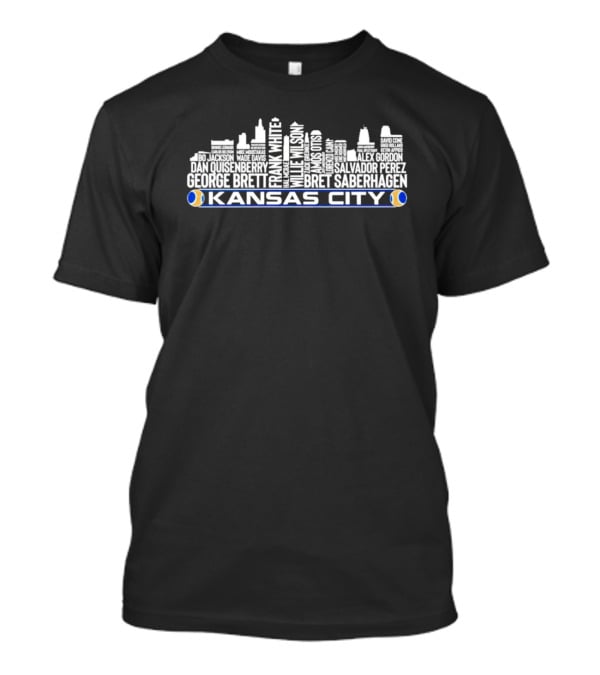 Kansas City Skyline Frank White Willie Wilson Salvador Perez Alex Gordon George Brett Bo Jackson Names T-Shirt
