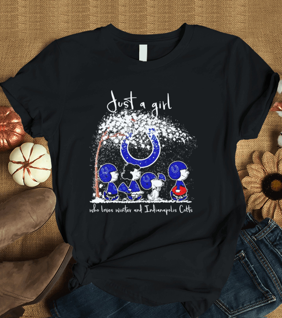 Just a Girl Who Loves Winter and Indianapolis Colts Peanuts Characters T-Shirt