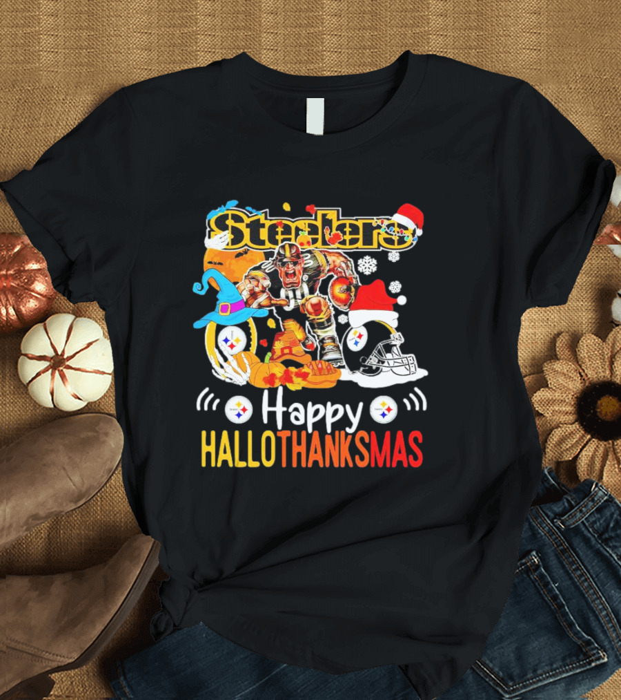Steelers Happy Hallothanksmas Football Mascot Festive T-Shirt
