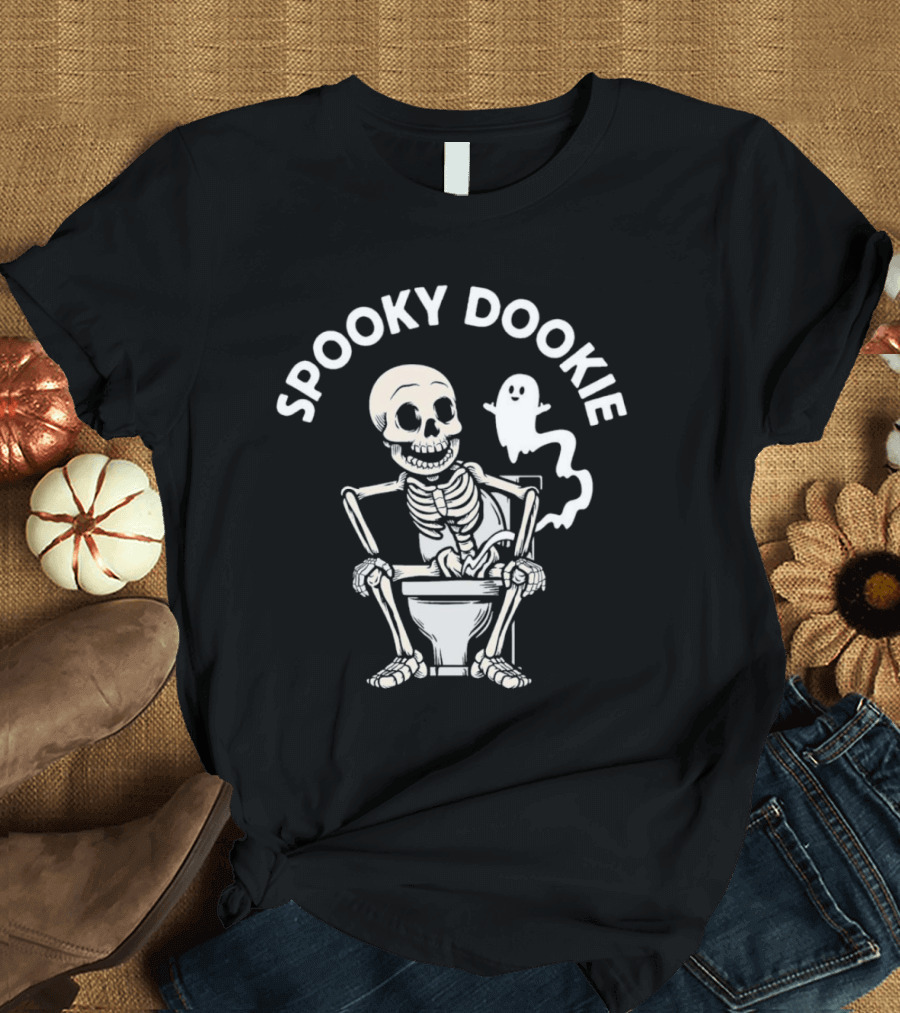 Spooky Dookie Skeleton and Ghost on Toilet T-Shirt