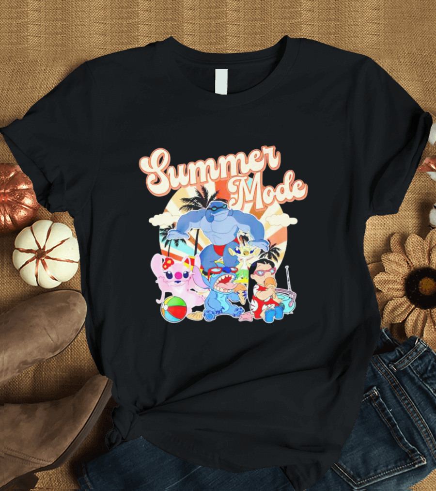 Summer Mode with Lilo and Stitch Characters Tropical Vibes T-Shirt