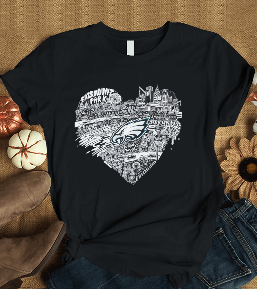 Fairmount Park Philadelphia Eagles Love Heart City Skyline West River Kelly Drive Zuzka Kols Park T-Shirt
