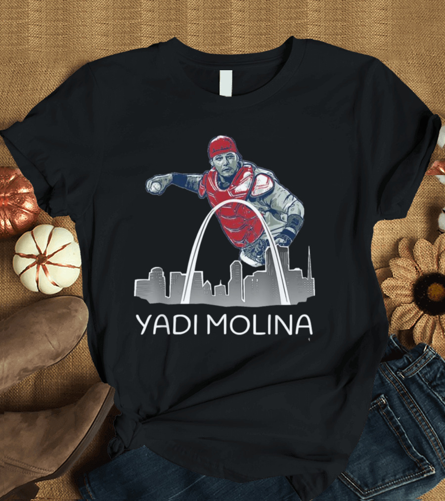 Yadi Molina St. Louis Skyline Arch Baseball T-Shirt
