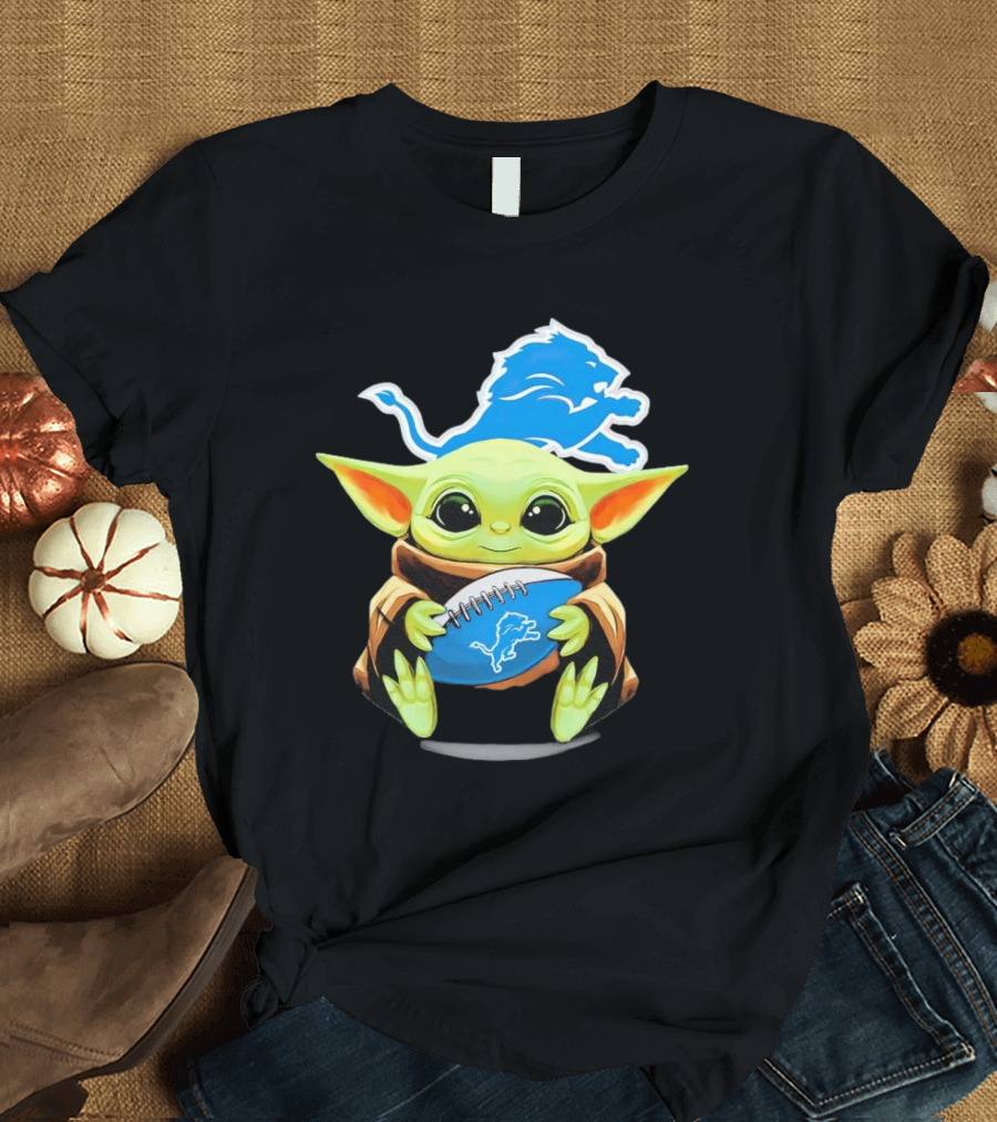 Baby Yoda Detroit Lions Football Fan T-Shirt