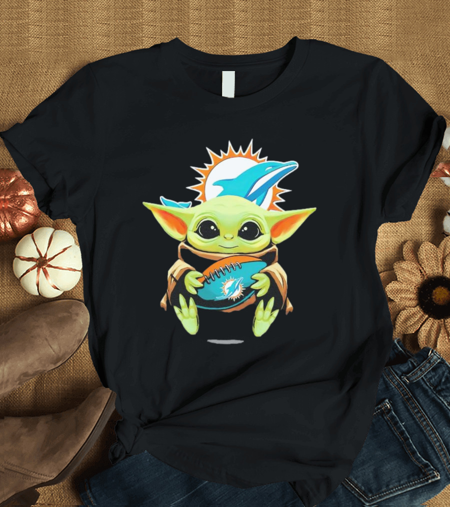 Baby Yoda Miami Dolphins Football Fan T-Shirt