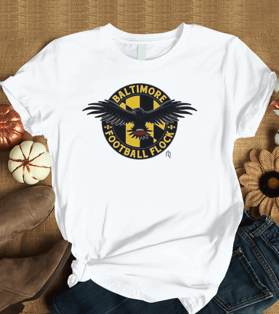 Baltimore Football Flock Raven Maryland Flag Crest T-Shirt