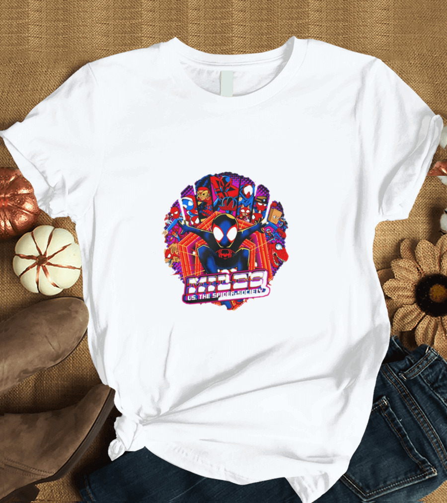 Miles Spider-Society Ensemble with Diverse Spider Characters T-Shirt
