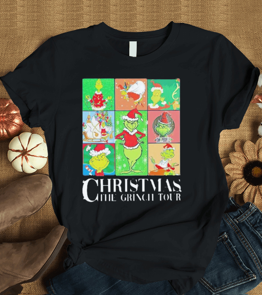 Christmas the Grinch Tour Santa Hat Emojis and Festive Scenes T-Shirt