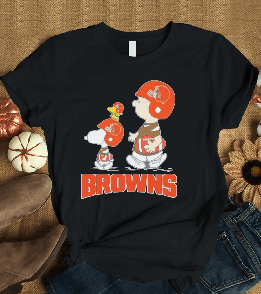 Snoopy Charlie Brown Woodstock Football Browns T-Shirt