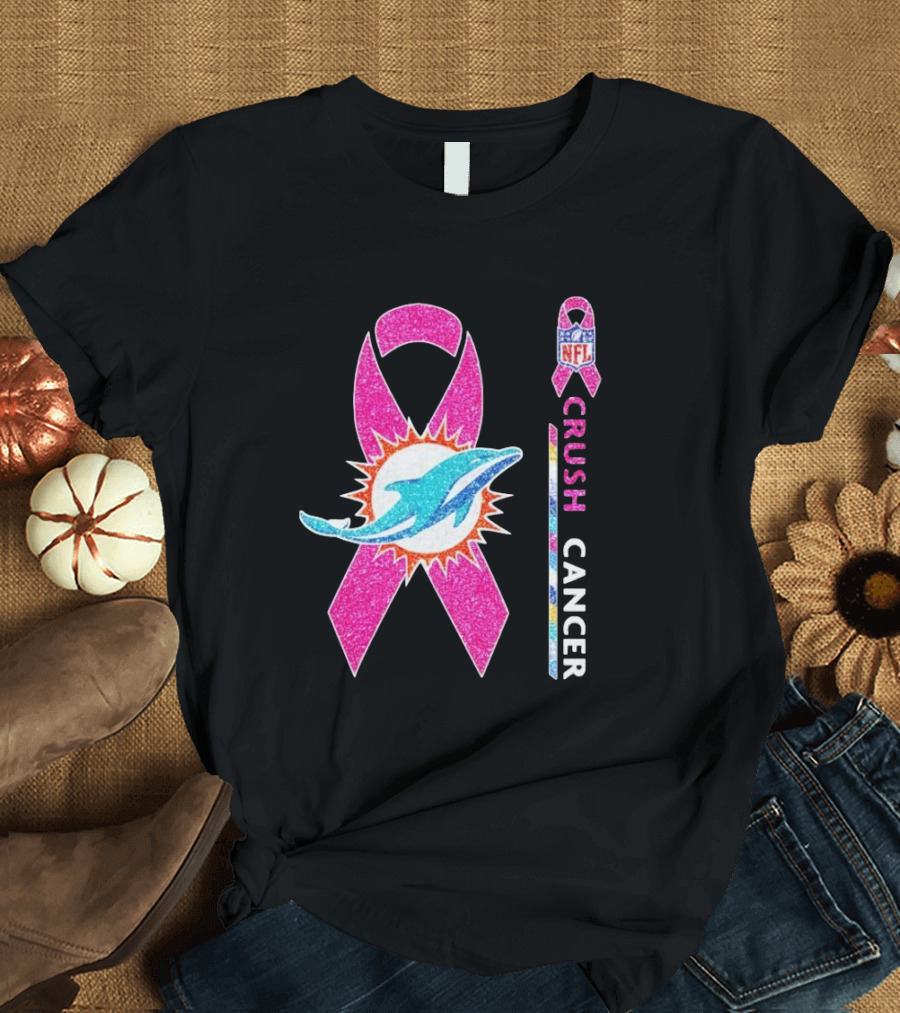 NFL Miami Dolphins Pink Ribbon Crush Cancer Initiative T-Shirt