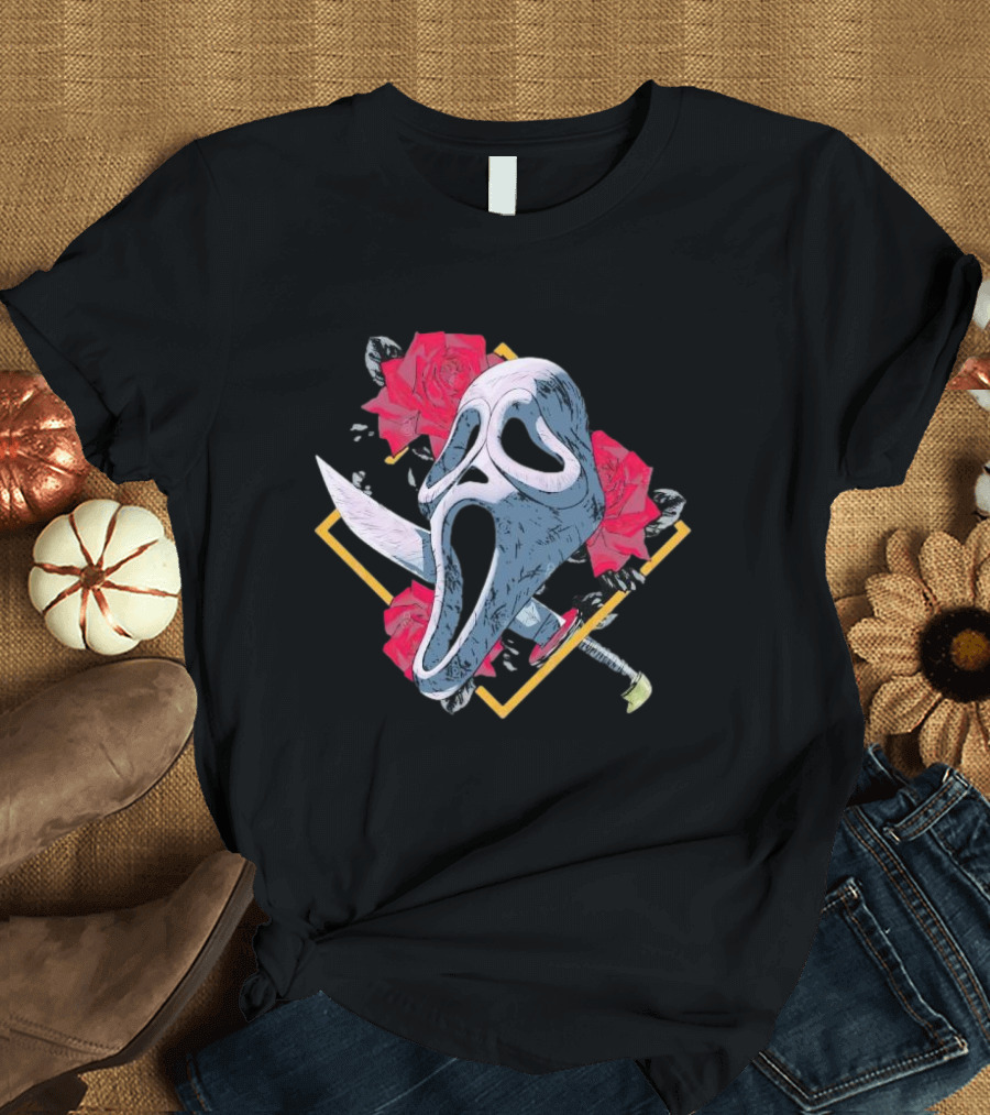 Ghostface Mask with Roses and Knife T-Shirt