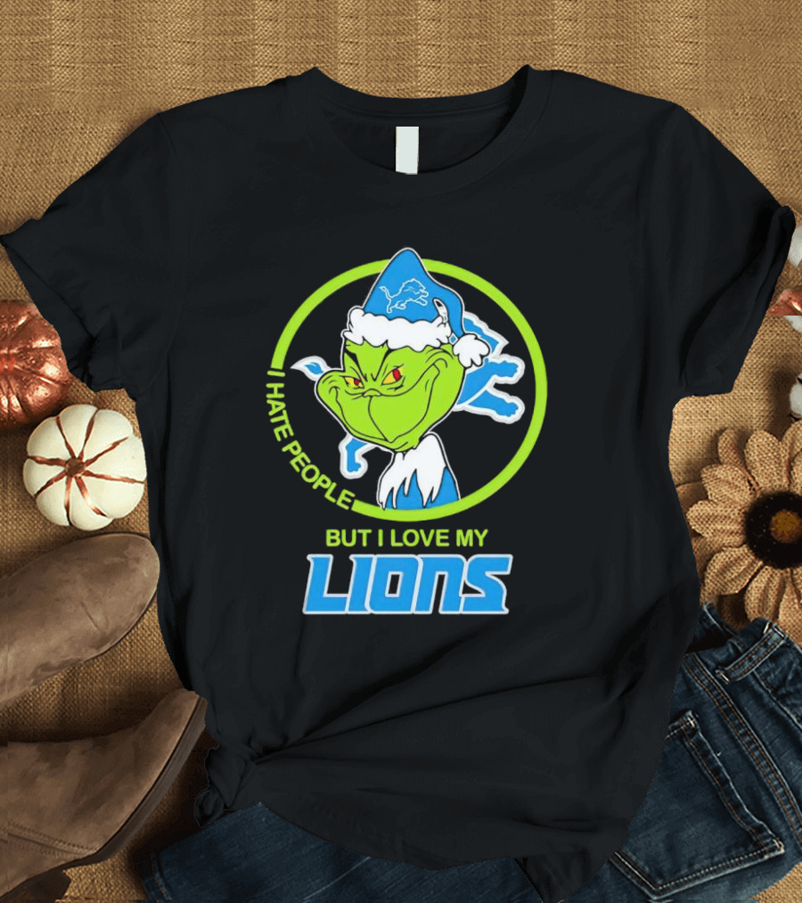 Grinch I Hate People But I Love My Detroit Lions T-Shirt