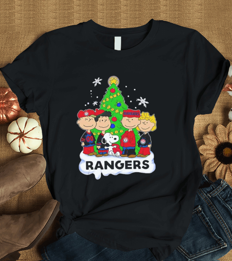 Peanuts Snoopy Christmas Tree Texas Rangers Winter Holiday T-Shirt