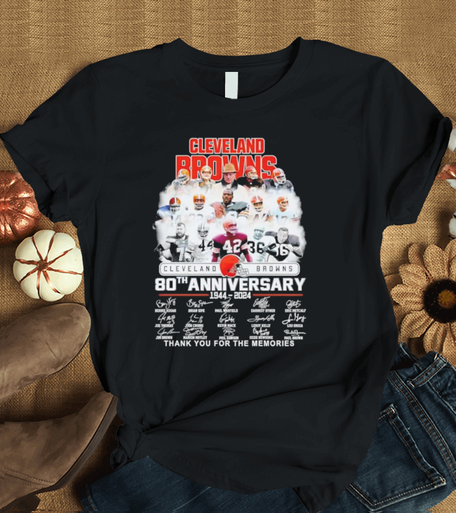 Cleveland Browns 80th Anniversary 1944 2024 Thank You for the Memories Iconic Players and Signatures T-Shirt