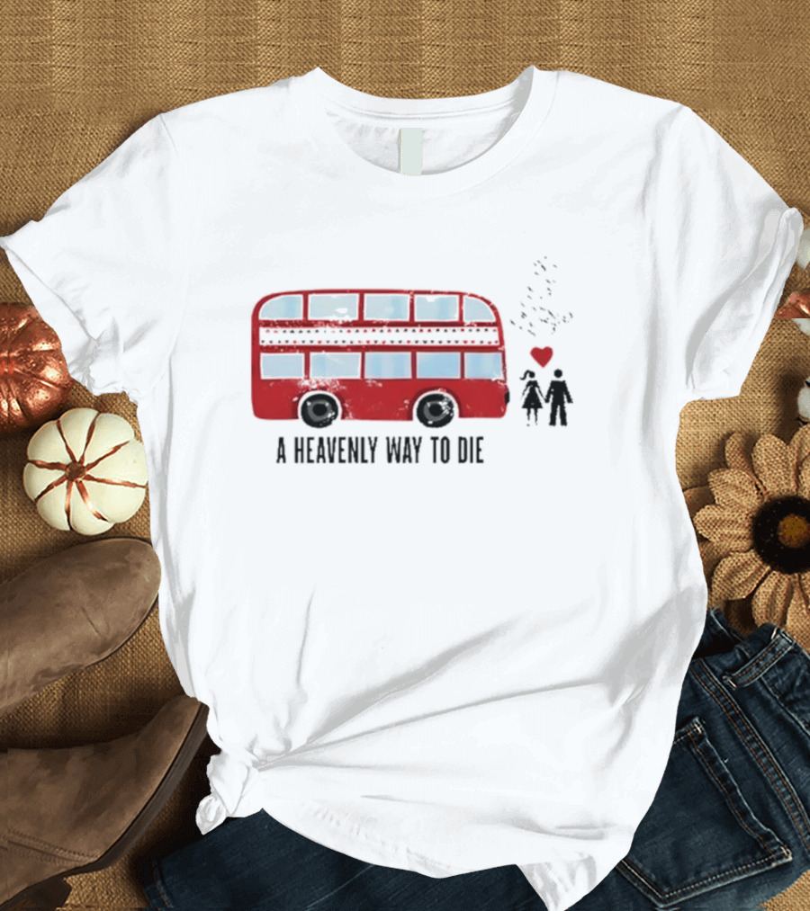 A Heavenly Way to Die Red Double-Decker Bus Couple and Heart T-Shirt