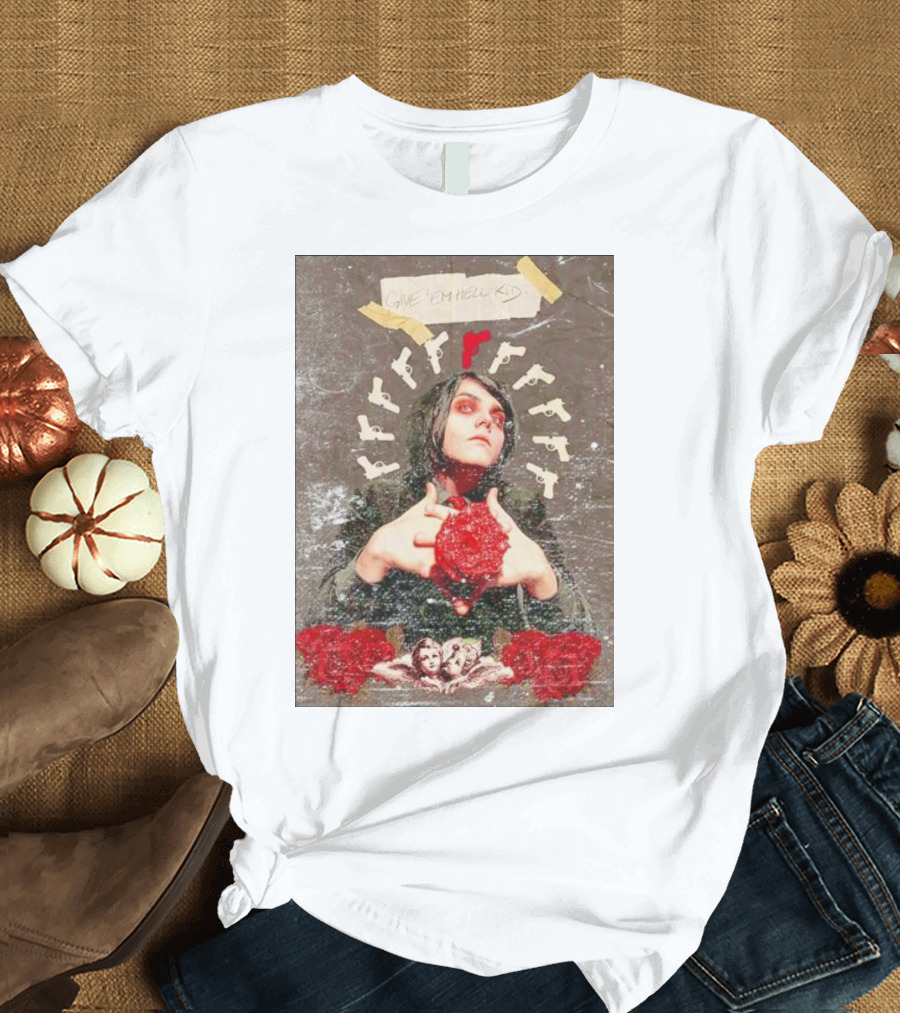 MCR Gerard Way Guns Angel Roses Give 'Em Hell Kid T-Shirt