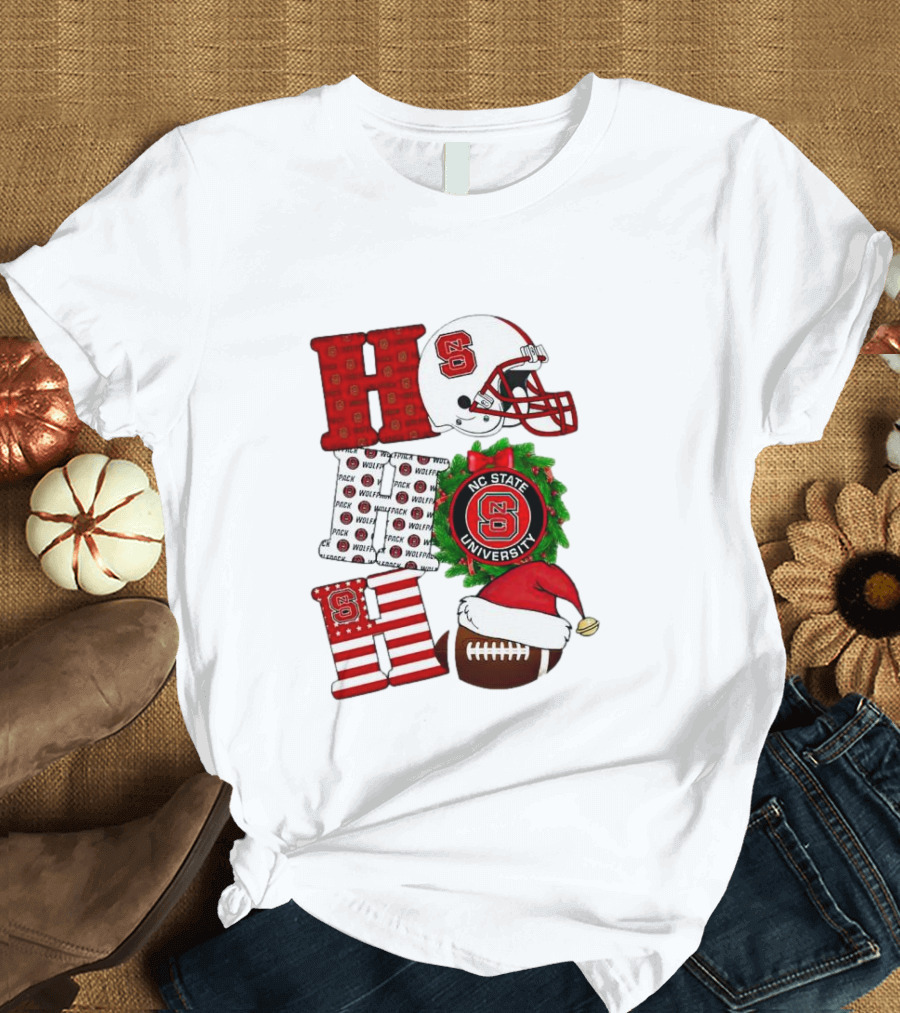 NC State Wolfpack University Christmas Football Helmet Text T-Shirt