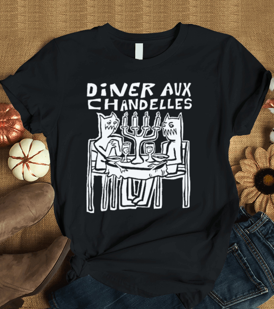 DINER AUX CHANDELLES DINNER MONSTERS CANDLELIGHT WOODCUT T-Shirt