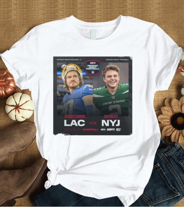 T-Shirt: Justin Herbert vs Zach Wilson Los Angeles Chargers vs New York Jets ESPN Monday Night Football LAC vs NYJ NFL 8:15 PM ET T-Shirt Justin Herbert vs Zach Wilson Los Angeles Chargers vs New York Jets ESPN Monday Night Football LAC vs NYJ NFL 8:15 PM ET T-Shirt