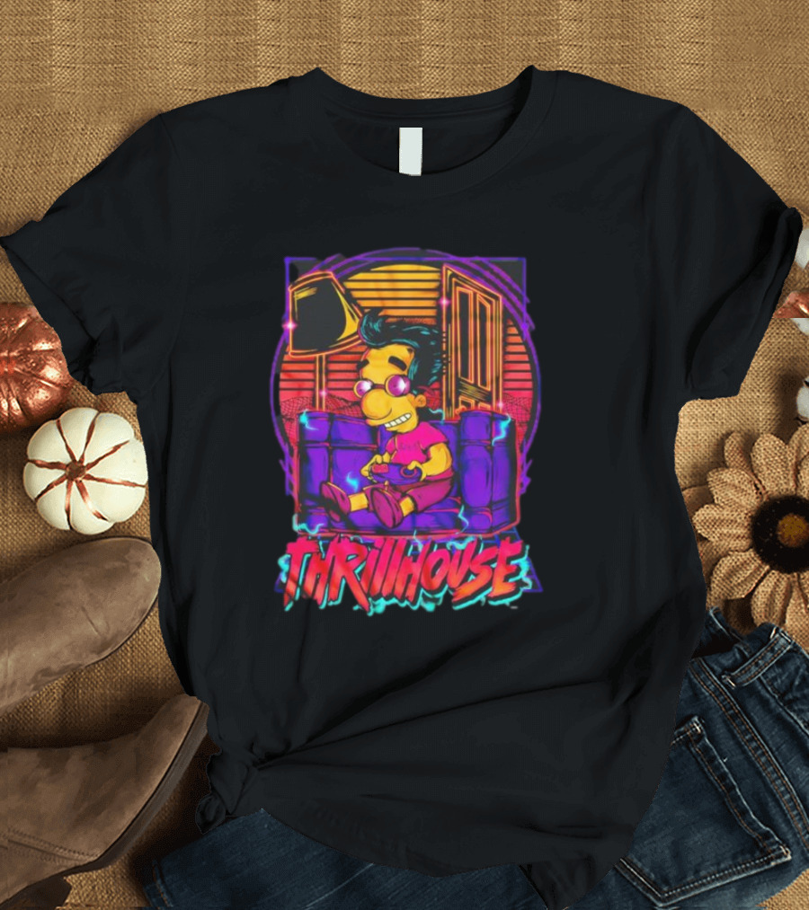 Milhouse Van Houten Thrillhouse Retro Gaming Neon Scene T-Shirt
