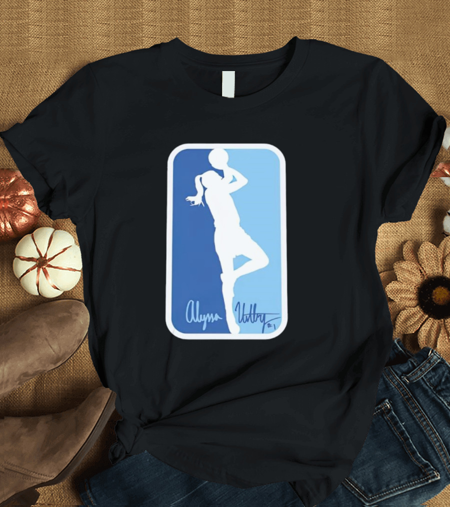 Alyssa Ustby #1 Basketball Silhouette Icon Blue Rectangle T-Shirt