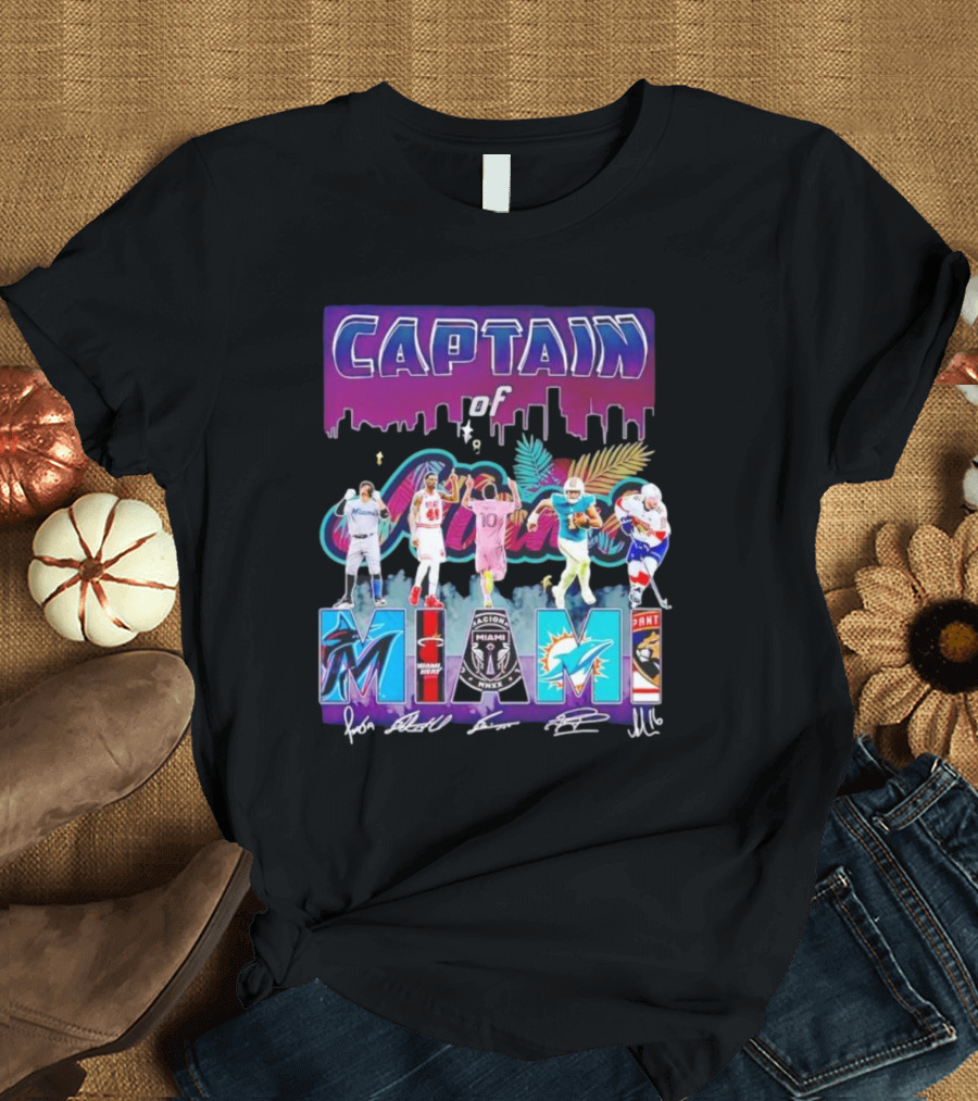 Captain of Miami Marlins Heat Inter Dolphins Panthers T-Shirt