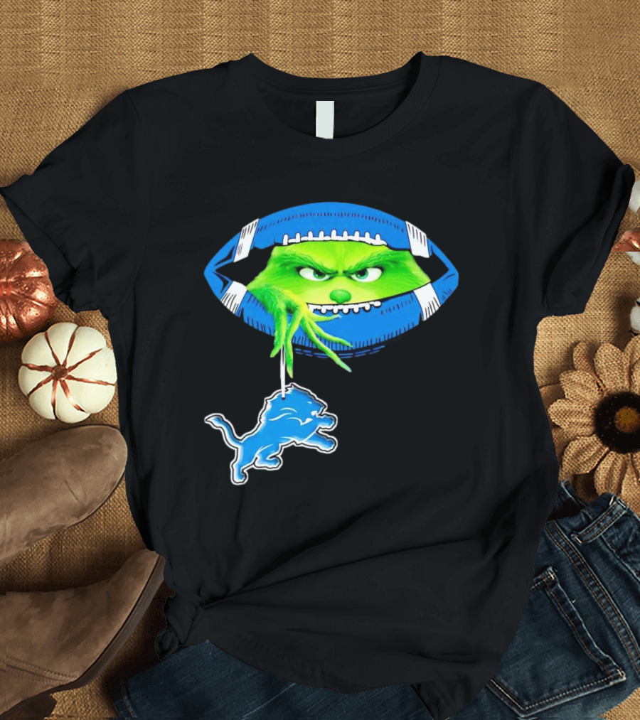 Grinch Sneak Peek Detroit Lions Christmas Football T-Shirt