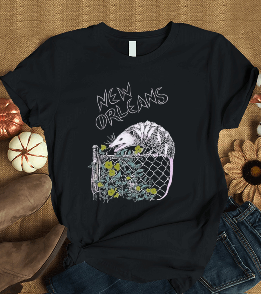 New Orleans Possum on Fence with Flowers T-Shirt