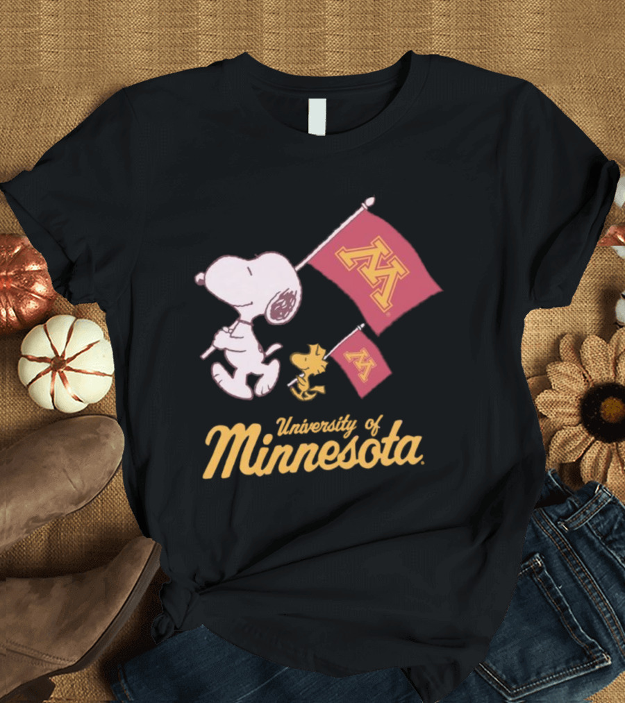 Snoopy and Woodstock University of Minnesota Flags T-Shirt