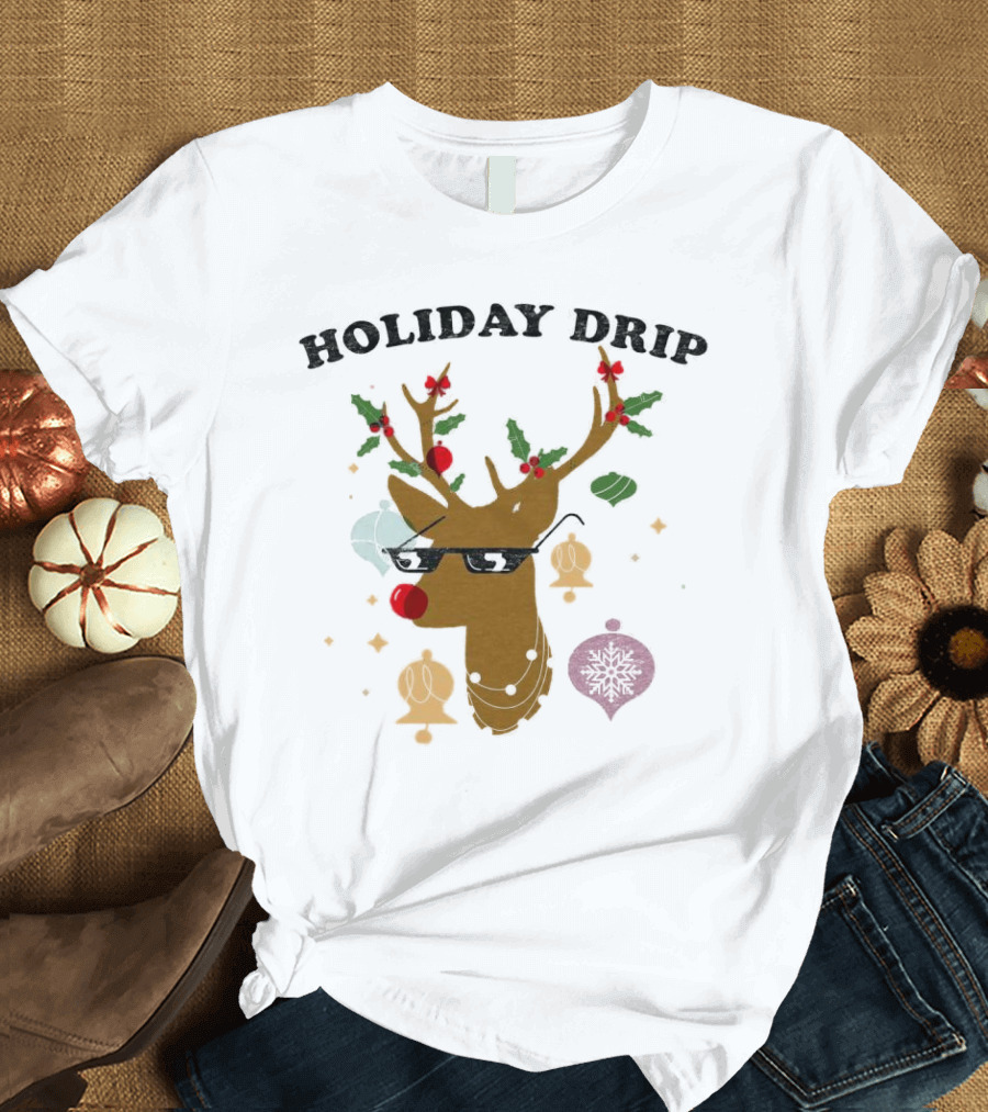 Holiday Drip Reindeer Christmas T-Shirt