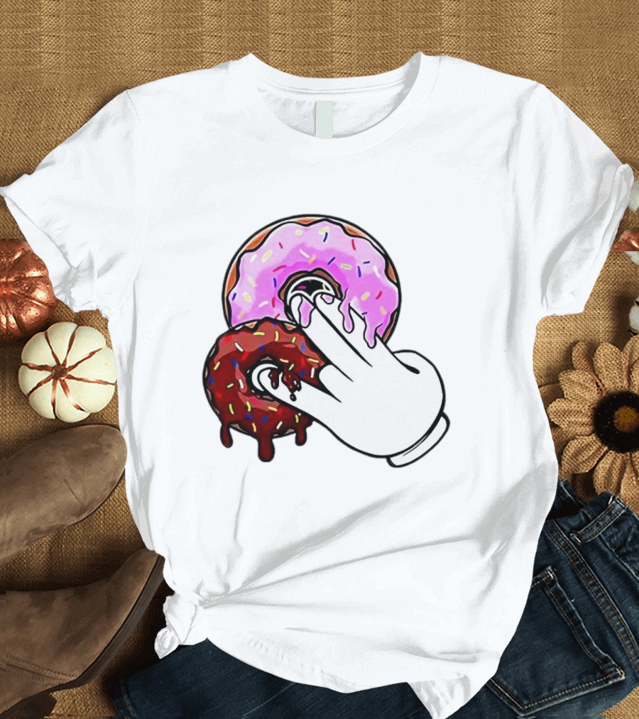 2 Pink Donuts 1 Brown Donut Animated Hand Gesture T-Shirt