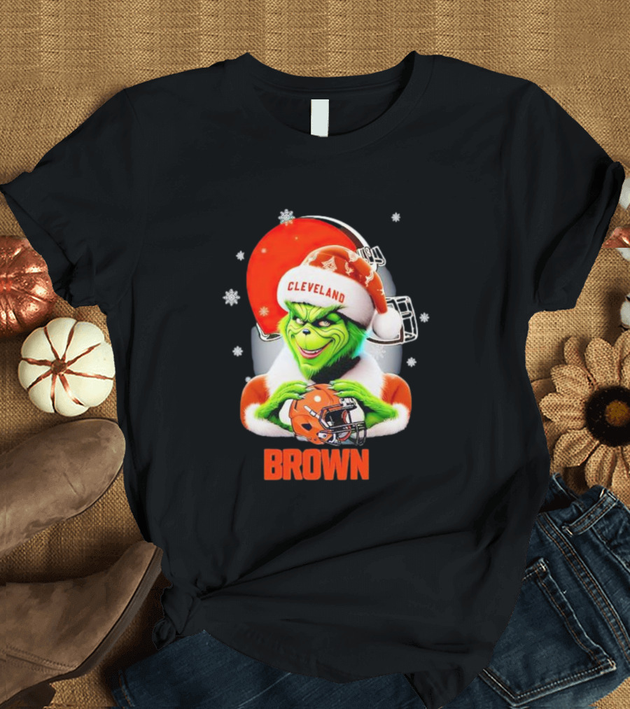 Grinch Cleveland Browns Christmas Football Snowflakes T-Shirt